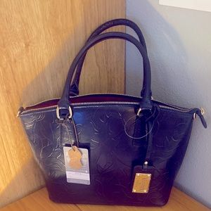 Valentina Top Zip Dome Satchel Embossed Navy